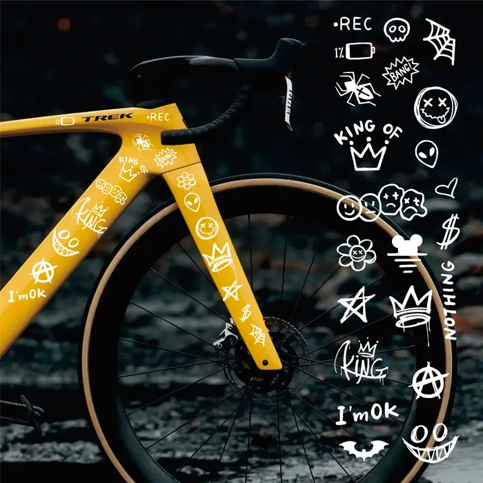 Autocollants en vinyle imperméables, autocollants mignons de style graffiti pour le tube supérieur du vélo de route, personnalisation DIY pour le cyclisme