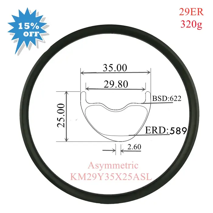 Jante de VTT Asymétrique en Carbone Sour29er, 320g, 35x25mm, 30mm de Largeur, Sourire de Montagne Su