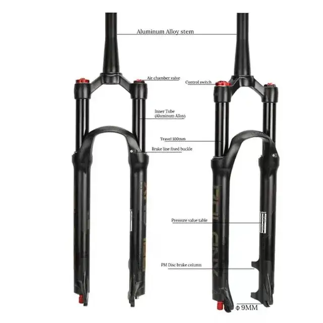 Fourche à air pour vélo Bolany avec réglage du rebond