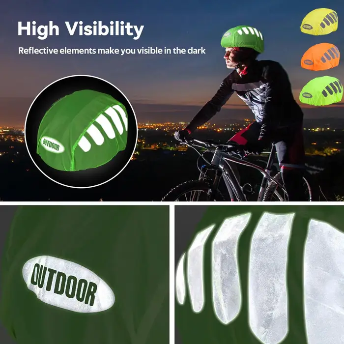 Housse de pluie pour casque de vélo en polyester imperméable et coupe-vent avec bandes réfléchissantes haute visibilité pour sécurité et confort urbain