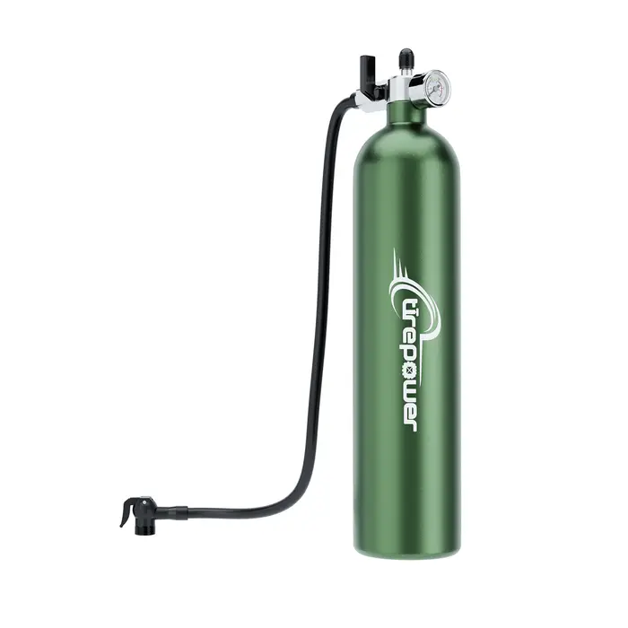 Bouteille d'air 1,3 L en alliage d'aluminium avec manomètre pour gonflage rapide pneus tubeless VTT et vélo de route rouge ou jaune
