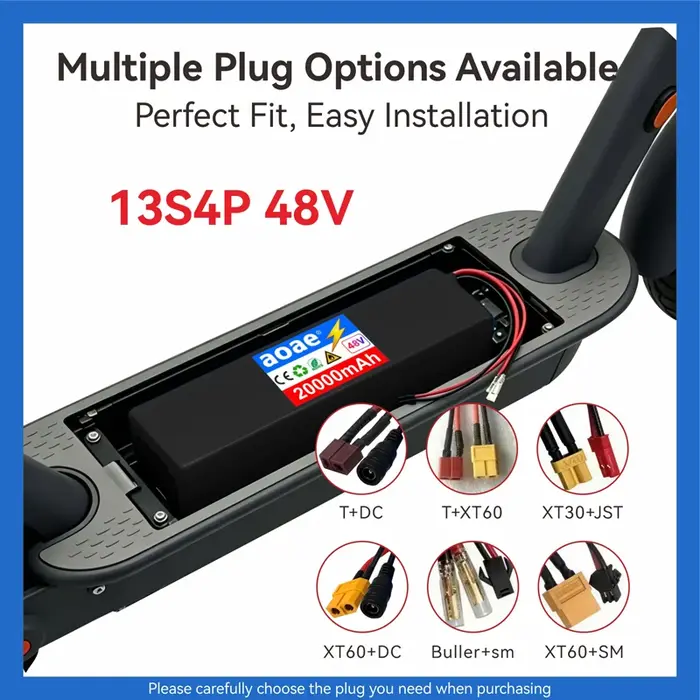 Batterie de scooter électrique 48V 13S4P 20Ah 18650 cellules de qualité A avec BMS intégré XT60 JST pour Kugoo M4 M4Pro MaxSpeed Series Long Range