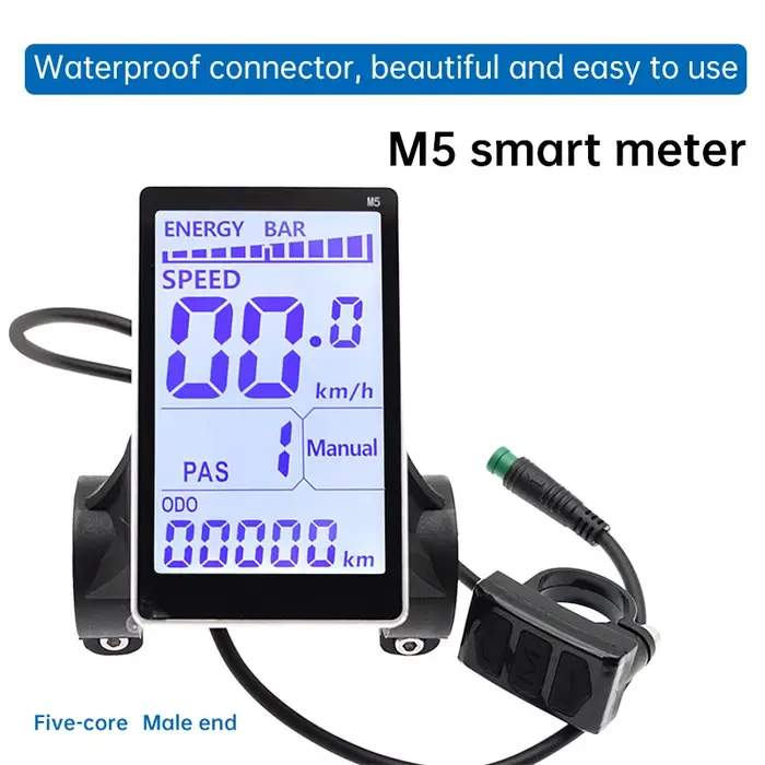 Ecran d'affichage LCD 5 broches pour vélo électrique noir avec compteur de vitesse et panneau de commande intelligent M5 pour gestion batterie et assistance