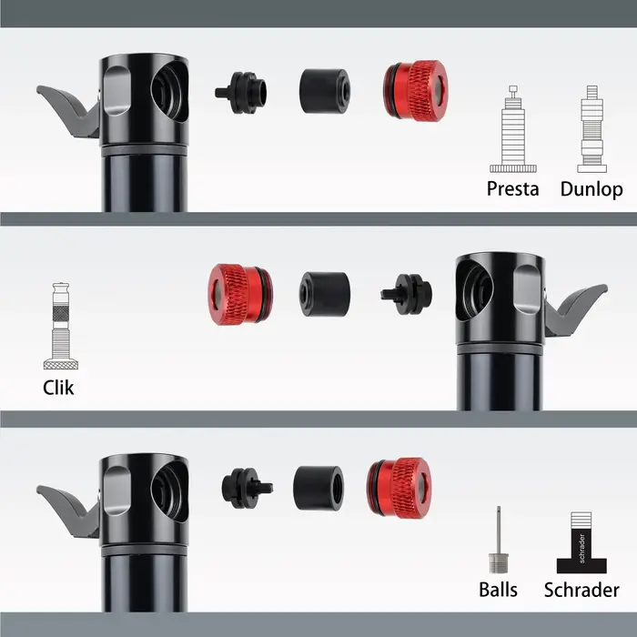 Mini pompe à vélo portable, gonfleur manuel pour pneus et ballons, compatible valves Schrader, Presta et Clik, accessoires pour VTT et vélo de route