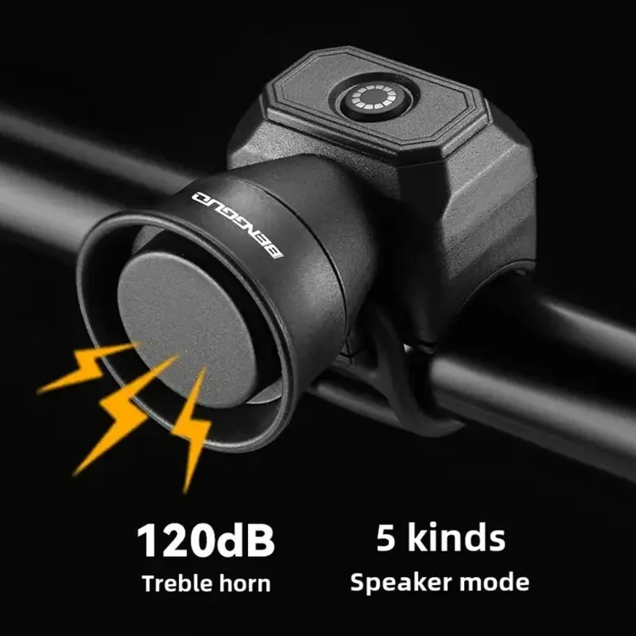 Klaxon électrique pour vélo et VTT haute puissance 120 dB rechargeable USB étanche IPX4 avec 5 modes sonores pour sécurité cyclisme urbain et montagne