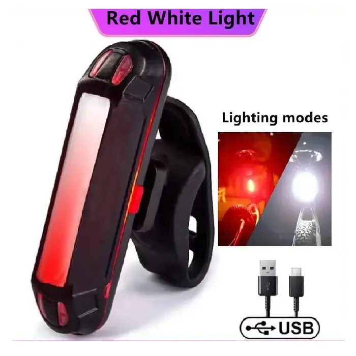 Feu arrière de vélo rechargeable par USB rouge bleu LED feu