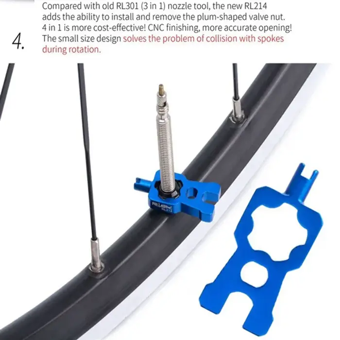 Outil de réparation de valve de vélo portable 4 en 1 en alliage d'aluminium anodisé bleu pour VTT et vélo de route