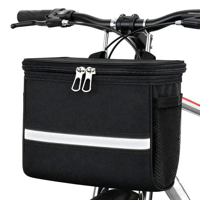 Panier de vélo étanche avec bande réfléchissante, panier avant de vélo, pochette à fermeture éclair