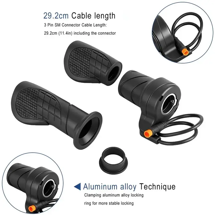 Poignée de guidon semi-acceleratrice pour vélos et trottinettes électriques avec connecteur étanche à 3 broches