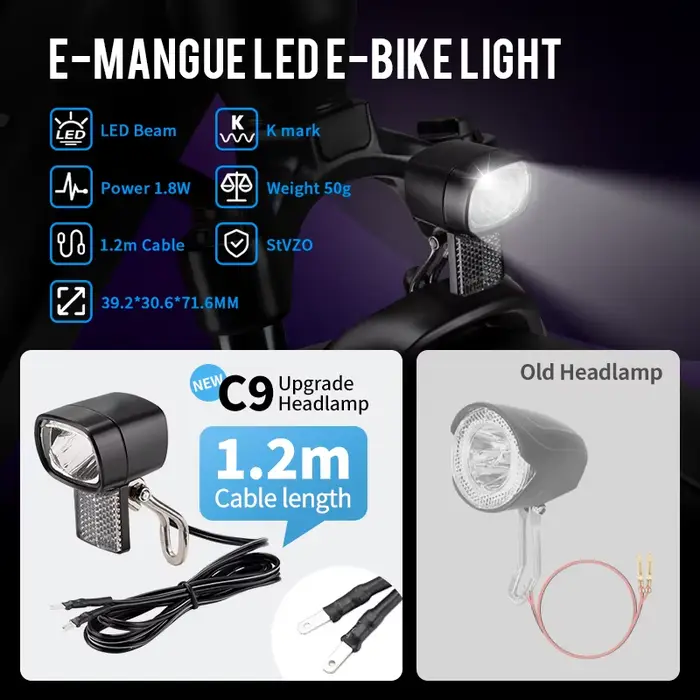 Phare avant Dynamo pour vélo électrique 36V 48V 52V 30-120 LUX avec ampoule LED étanche pour vélos électriques et motos