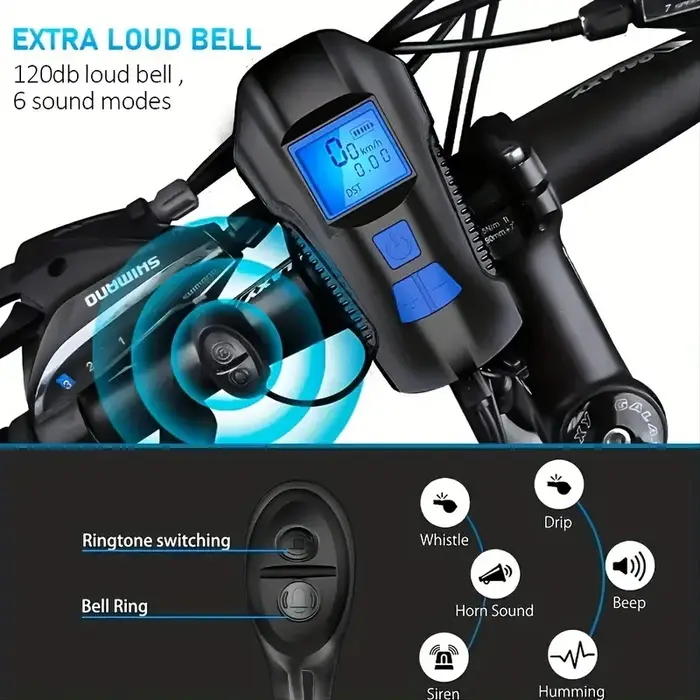 Lampe frontale de vélo portable avec klaxon