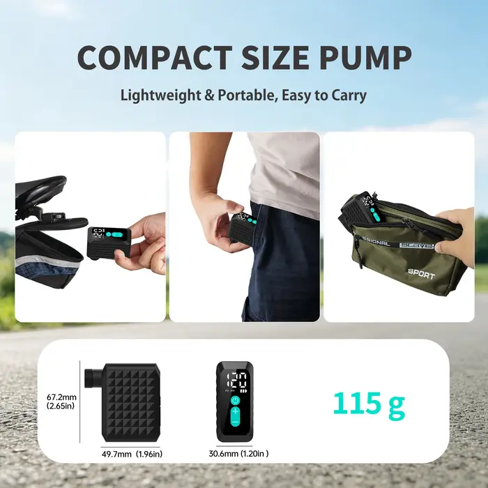 Pompe à vélo électrique 120 PSI, gonfleur de pneus avec 4 valves en 1 (Presta, Schrader, Dunlop et Clik), moteur sans balais, manomètre numérique
