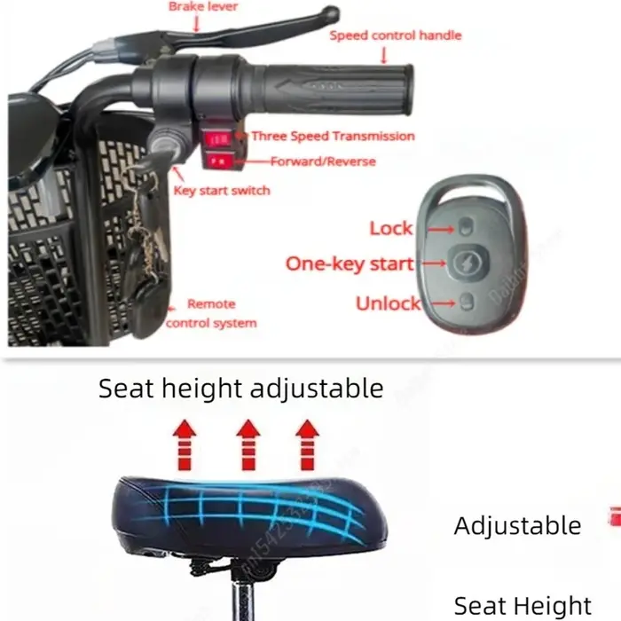 Petit Tricycle électrique pliable à double moteur avec dossier pour homme et famille