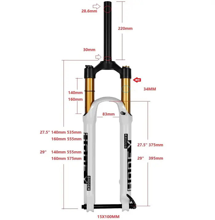 Fourche à air pour VTT avec fourches amortissantes