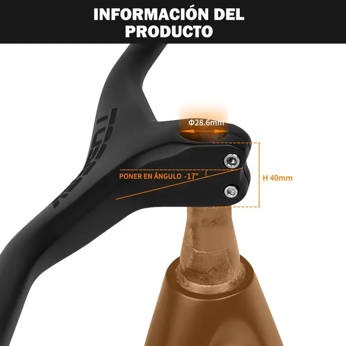 Guidon et tige de VTT en carbone TOSEEK 28,6 mm -17 °   Guidon intégré pour VTT 660 ~ 800-70/80/90/1
