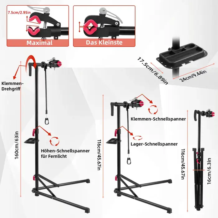 Support de réparation de vélo robuste pour la maintenance des vélos à domicile, dans le garage, l'atelier, le sous-sol, l'appartement, l'intérieur, l'extérieur