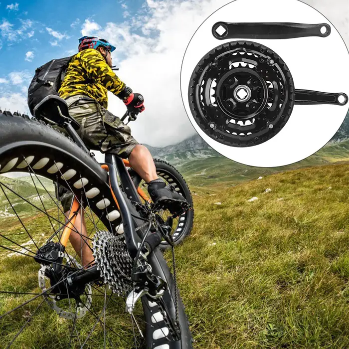 Pédalier en acier à haute teneur en carbone 24-34-42T avec protège-chaîne pour vélo de montagne à vitesse variable