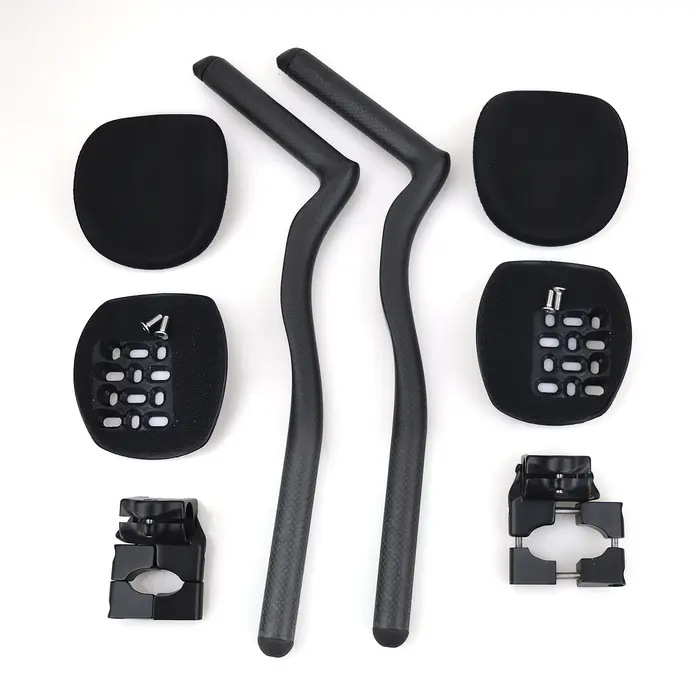 Guidon de repos en fibre de carbone 3K style TT avec pince spéciale pour vélo de route et Fixed Gear blanc ou rouge