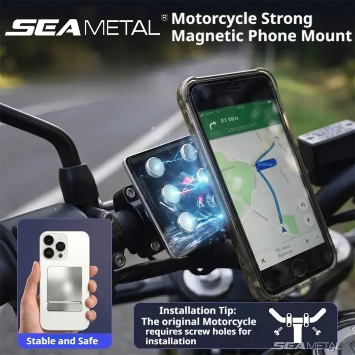 SEAMETAL – support de téléphone magnétique pour guidon de moto