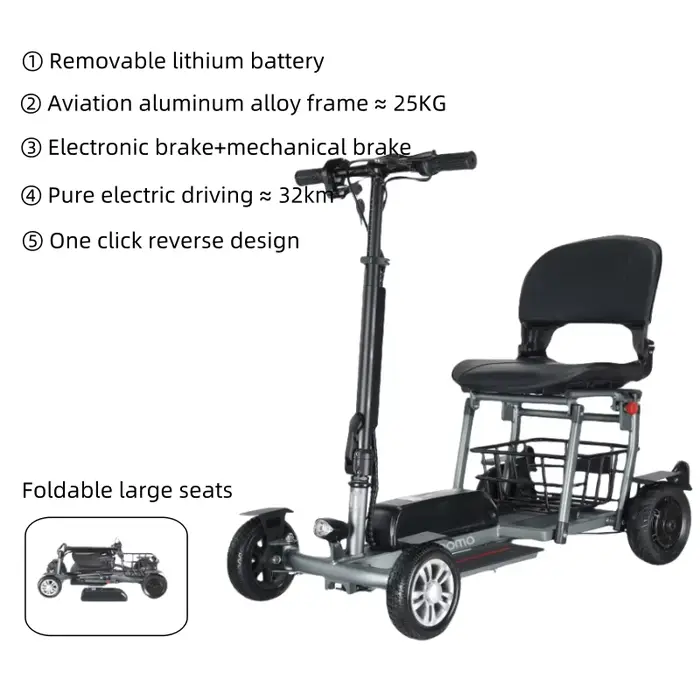 300W 36V 4 roues Scooters de mobilité pour handicapés pliable léger tout-Terrain gamme 32km Scooter électrique batterie amovible