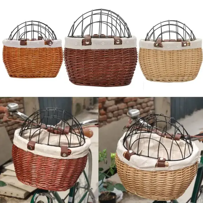 Panier avant de vélo en rotin tissé à la main