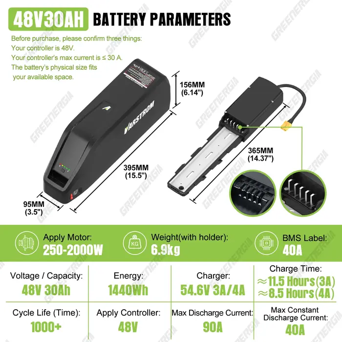 Batterie de vélo électrique Hai-long 20AH 13AH - 52V 48V 36V pour moteur 1000W 750W 250W Bafang Tongsheng ou autre