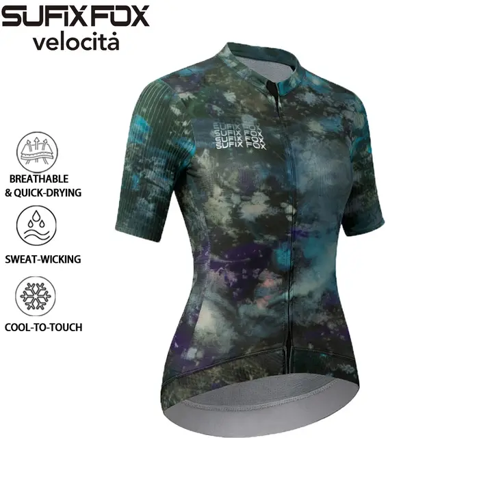 Maillot de cyclisme à motif laser, manches longues, pour vélo de route, avec fermeture éclair, poche
