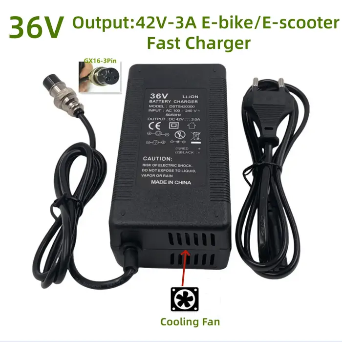 Chargeur de batterie Li-ion pour vélo électrique 36V, sortie 42V3a, batterie au Lithium solide avec 