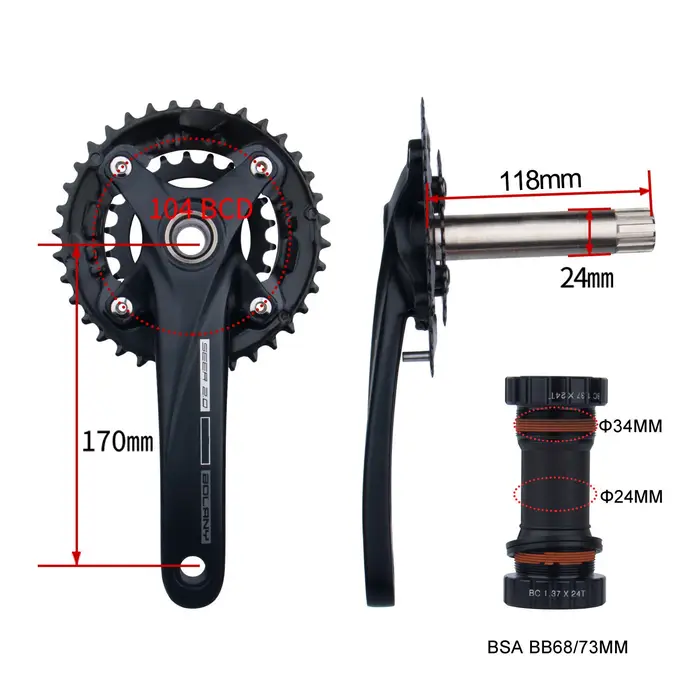 Bolany-Pédalier de vélo à manivelle creuse, plateau intégré, plateau VTT, commencerBCD, 36T, 22-36T,