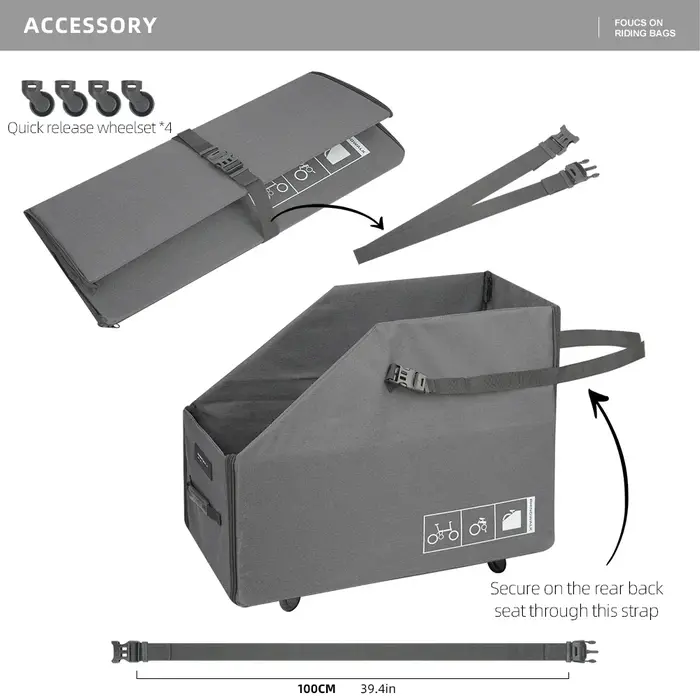 Boîte de rangement pliable pour vélo Rhinowalk avec roue à dégagement rapide