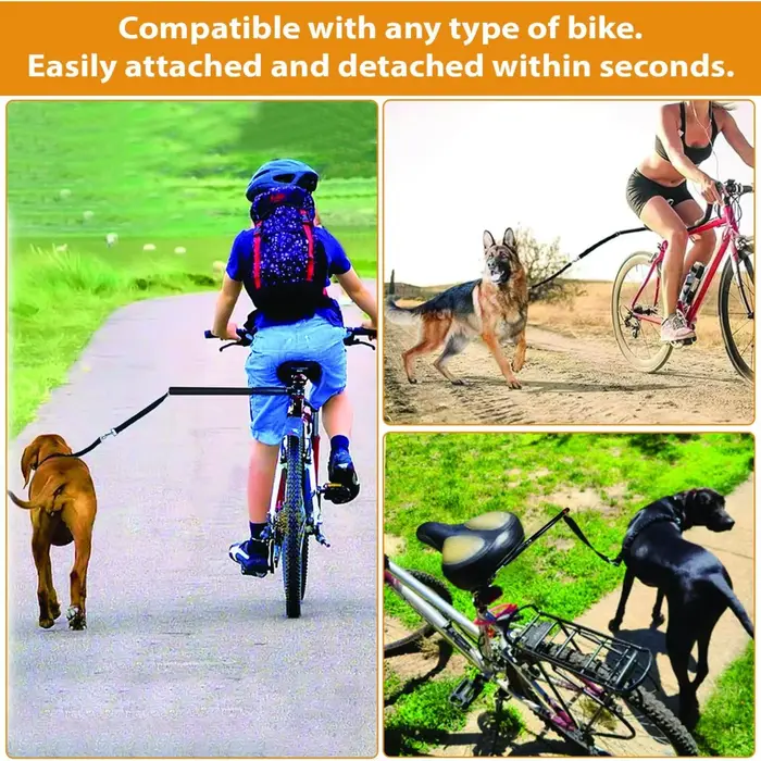 Nouvelle laisse de vélo pour chien à poignée libre, rétractable, facile à installer, laisse de vélo pour chien supprimé pour l'entraînement en plein air, essentiels pour chiens de marche