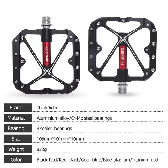 Pédales de vélo ThinkRider en alliage d'aluminium avec 3 roulements scellés et broches antidérapantes pour VTT route BMX et croiseurs