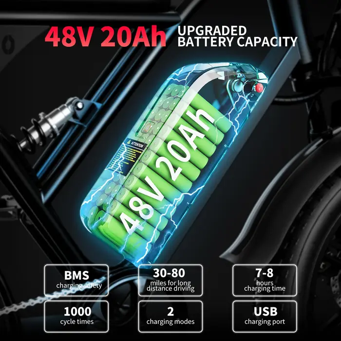 AMYET V9-G60 Adultes Vélo Électrique 1000W Moteur Vélo 48V 20AH 20 "opathie Ebike Électrique E Vélos