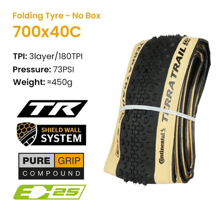 Pneu de vélo de route Continental Terra Trail 700x40C 45 50C Tubeless Ready Noir/Crème/Marron 3/180 TPI