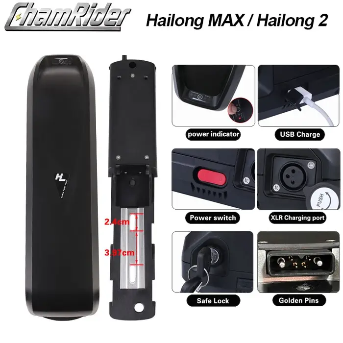 ChamRider Original 48V 36V 52V batterie de vélo électrique 24ah Hailong Max 50A BMS 500W 1000W 1500W
