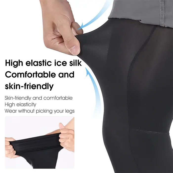 Jambières de sport en soie glacée antidérapantes avec compression et protection UV pour cyclisme et course à pied été noir
