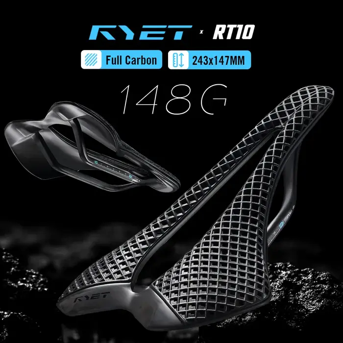 Selle de vélo de route RYET en fibre de carbone imprimée en 3D ultra-légère 148g pour cyclisme haute performance et confort d'élite