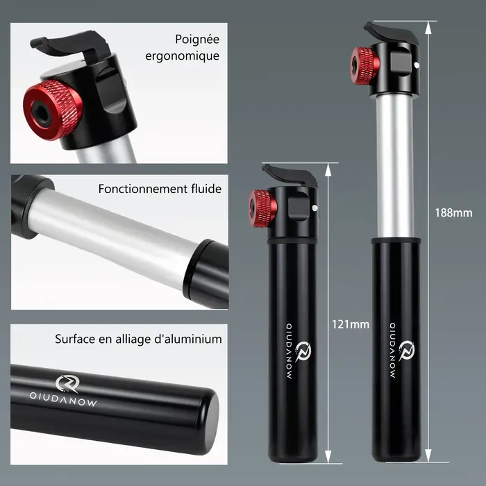 Mini pompe à vélo portable, gonfleur manuel pour pneus et ballons, compatible valves Schrader, Presta et Clik, accessoires pour VTT et vélo de route
