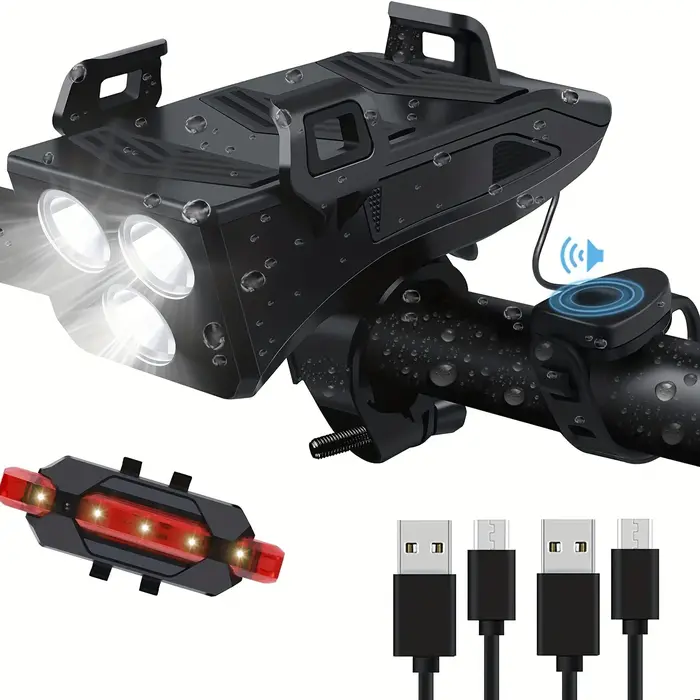 Lampe de vélo, phare rechargeable USB à 3 LED, éclairage avant et arrière pour vélo, avec batterie e