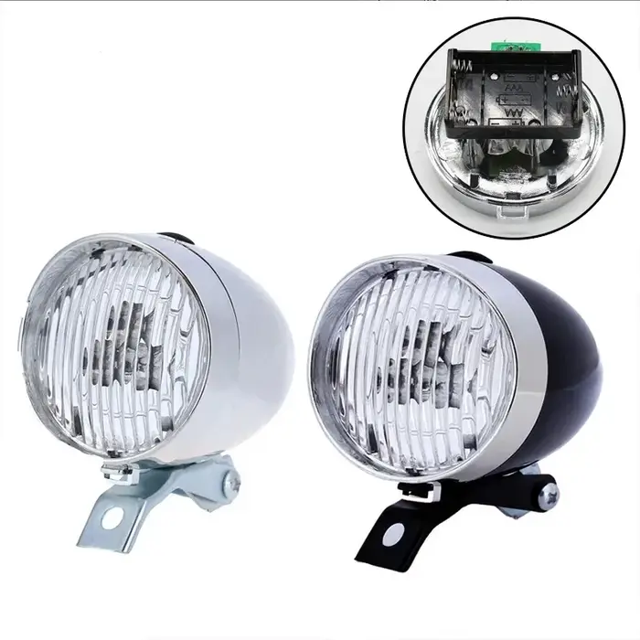Phare de vélo rétro, coque en plastique ABS, lumière de vélo classique LED, lampe avant de conduite 