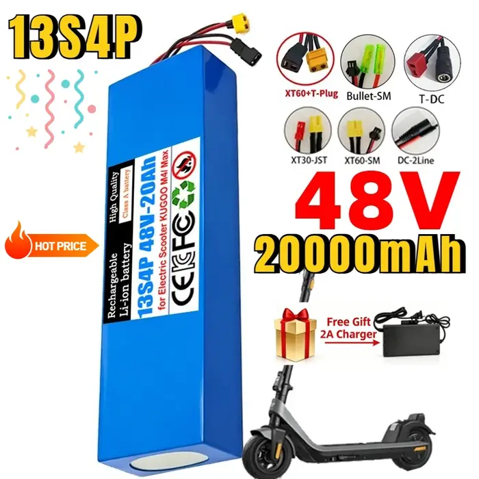 Batterie Li-ion 18650 48V 13S4P 20Ah pour trottinettes électriques avec système de protection BMS