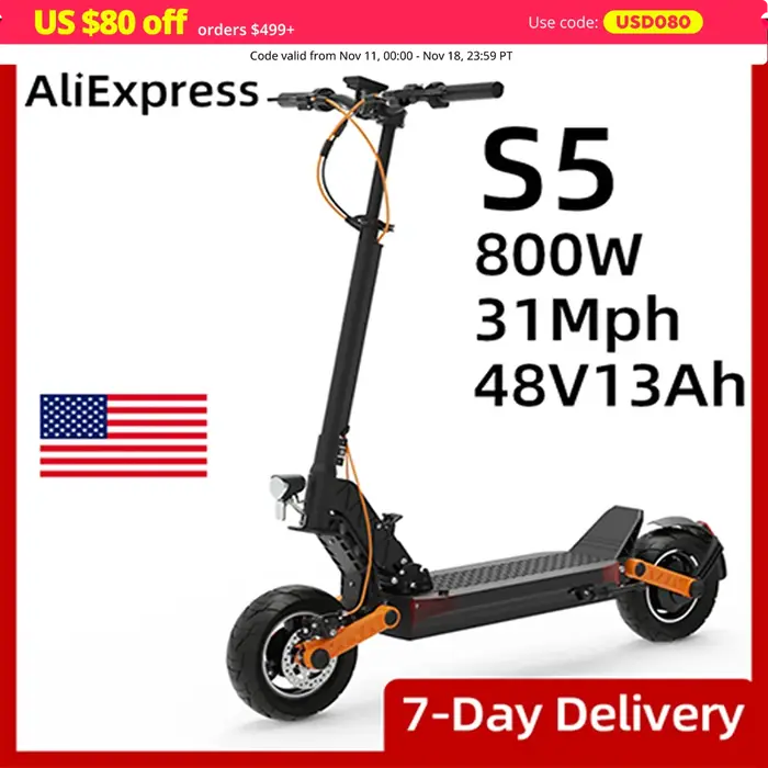 Trottinette Électrique à Pneus Pneubagues de 10 Pouces pour Adulte, Chaîne YOR S5/S10S, Moteur de 80