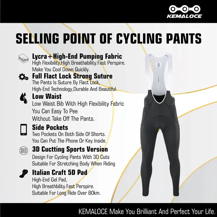 KEMALOCE-Pantalon à bretelles de cyclisme pour homme avec poches latérales, pantalon de vélo long no