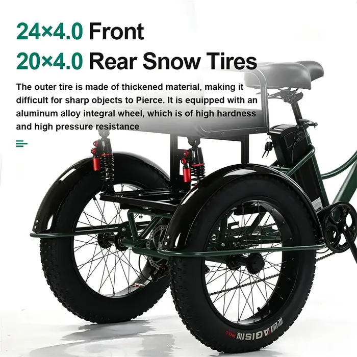 Tricycles électriques à trois roues avec siège de passager pour adulte 48v 750w 24 pouces gros pneu vélo électrique batterie amovible pour homme