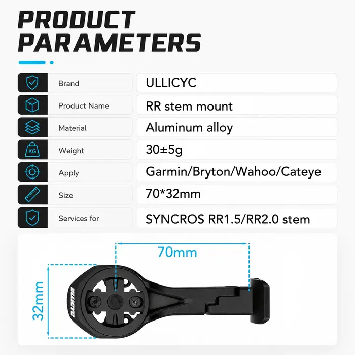 Support de compteur de vélo en alliage d'aluminium ULLICYC compatible avec SCOTT SYNCROS ADDICT RR IC RR1.5 RR2.0 Garmin1050 Wahoo Giant Bryton GPS Mo