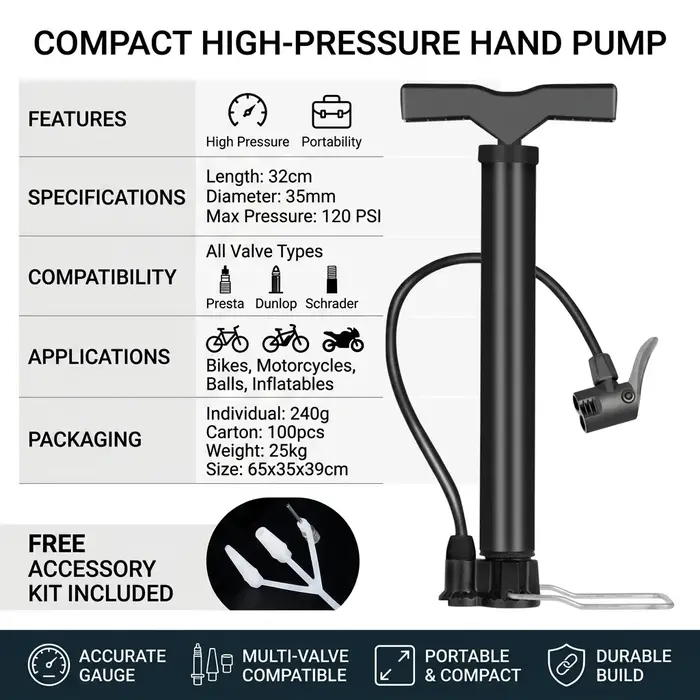 Pompe à air haute pression portable pour vélo