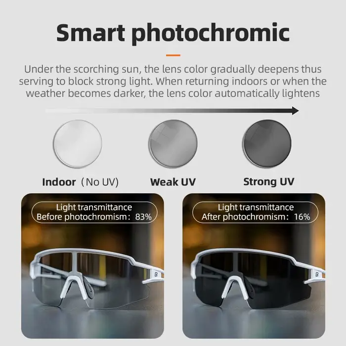 ROCKBROS lunettes de vélo photochromiques anti-buée UV400 Protection solaire