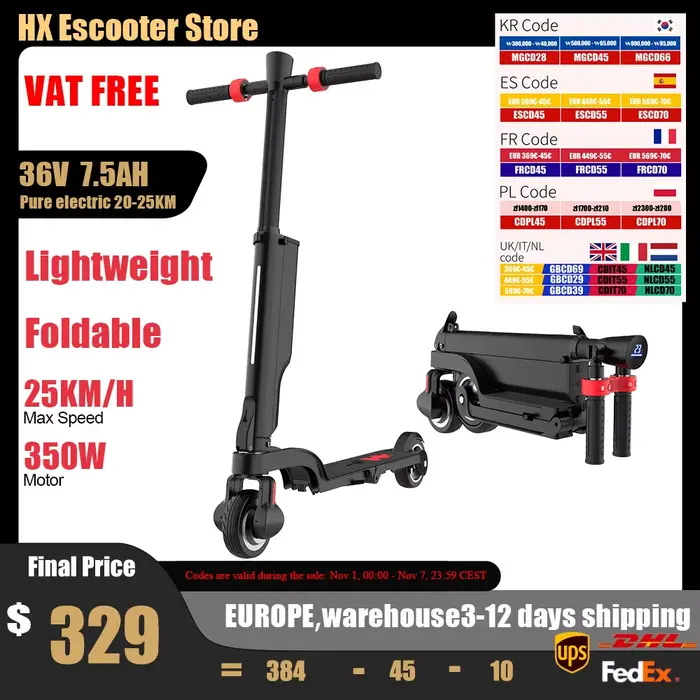 HX X6 Scooter électrique adulte 350W 7.5AH 36V 25 KM/H pliable