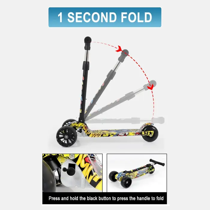 Trottinette Pliante à 3 Roues avec LED pour Enfant, Vélo d'Équilibre Réglable, Planche à Roulettes, Jouet de dehors