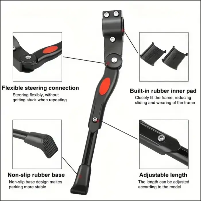 Béquille réglable en aluminium pour VTT et vélo de route